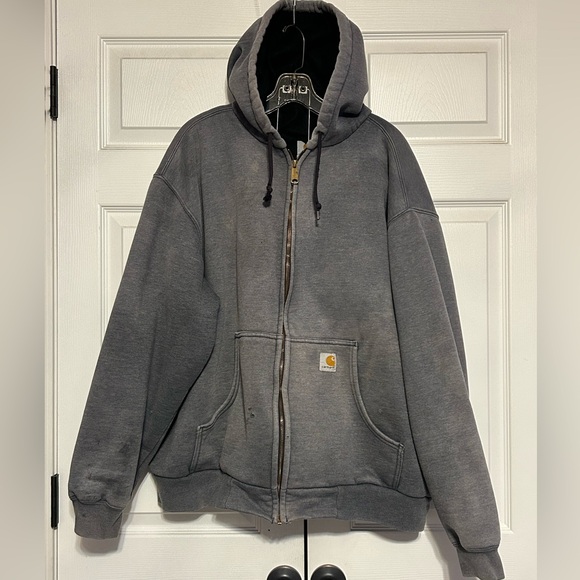 Carhartt Other - Vintage Carhartt Thermal Lined Full Zip Hoodie Barn Jacket Blue Faded 2XL Grunge